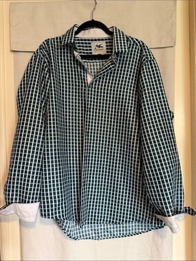 Etiquette Clothiers Teal and White Checked Shirt Jacket